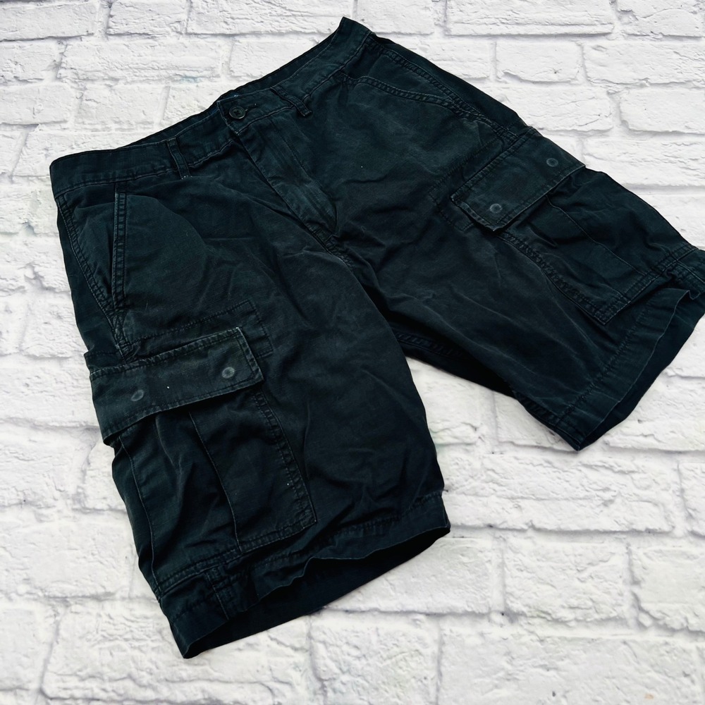 Levi Strauss & Co Mens Black Ripstop Cargo Shorts Size 30 Utility Multi Pocket